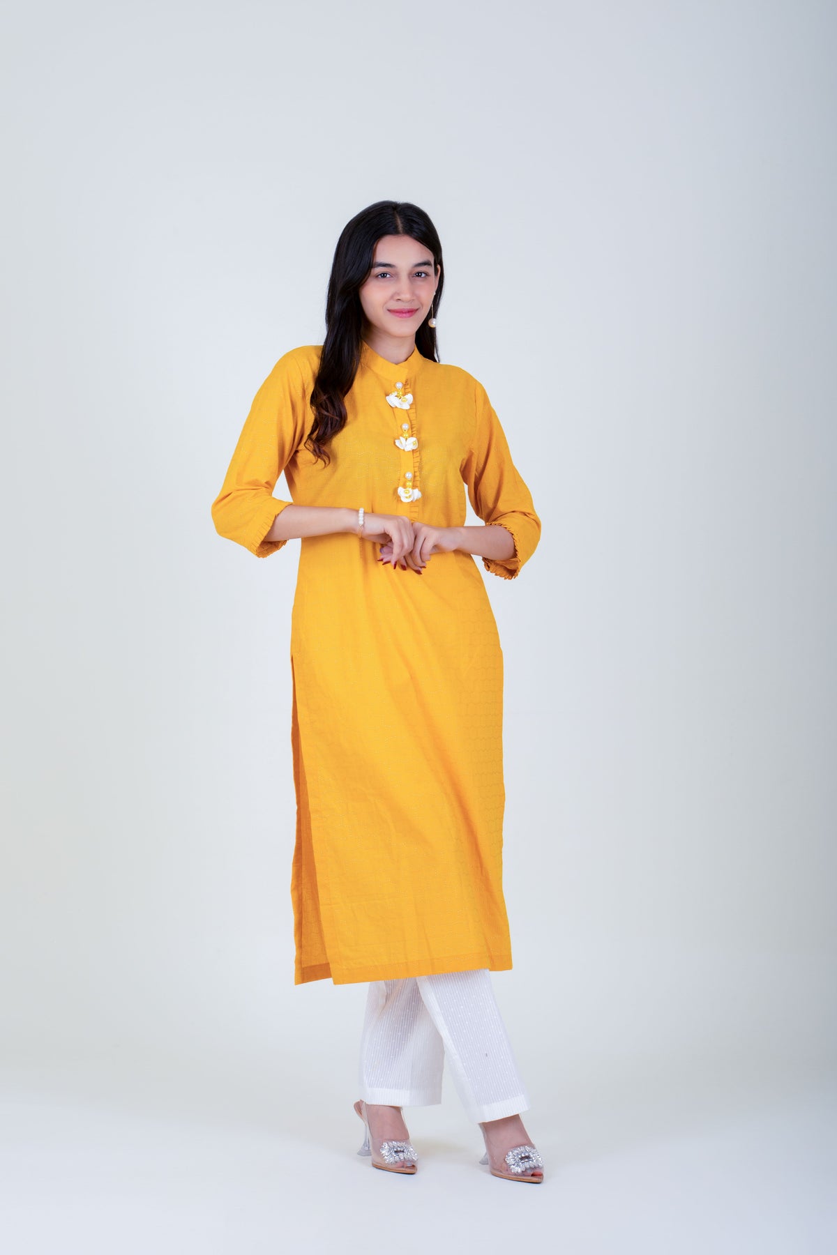 Cotton Yellow Kurta-trouser Set (Coord Set)