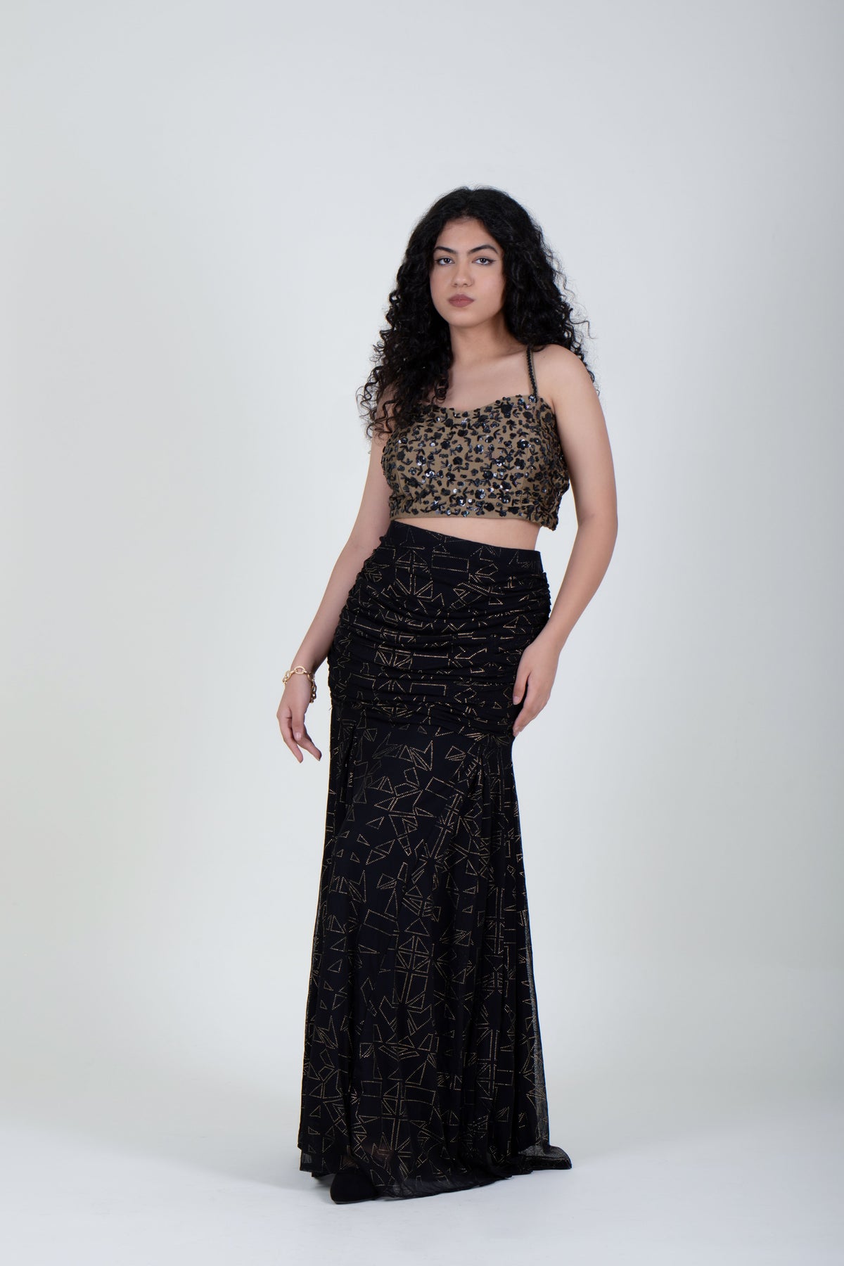 Black and Ochre-gold Two piece Dress (With Dupatta)