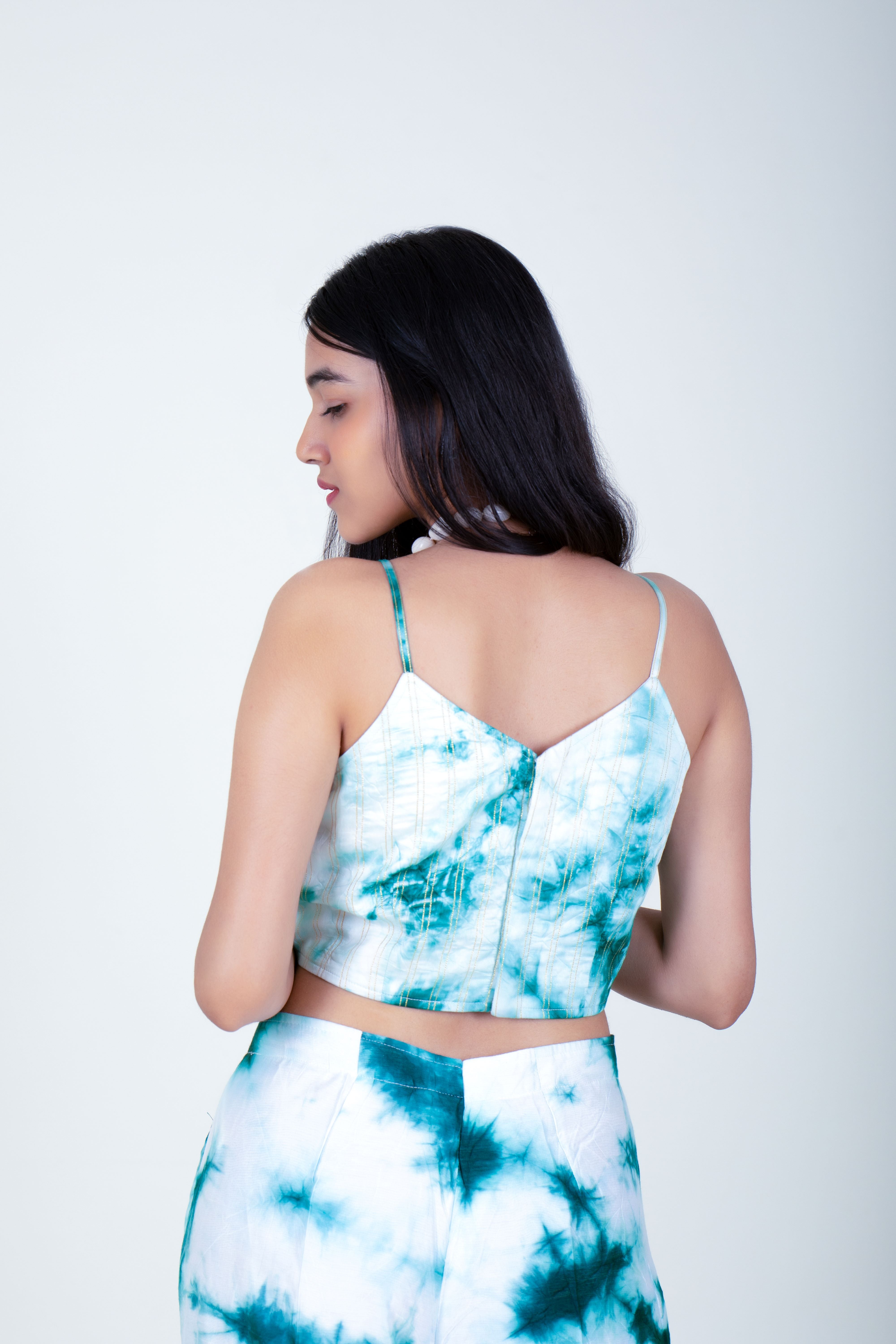 Green and White Tie and Dye Summer Jumpsuit
