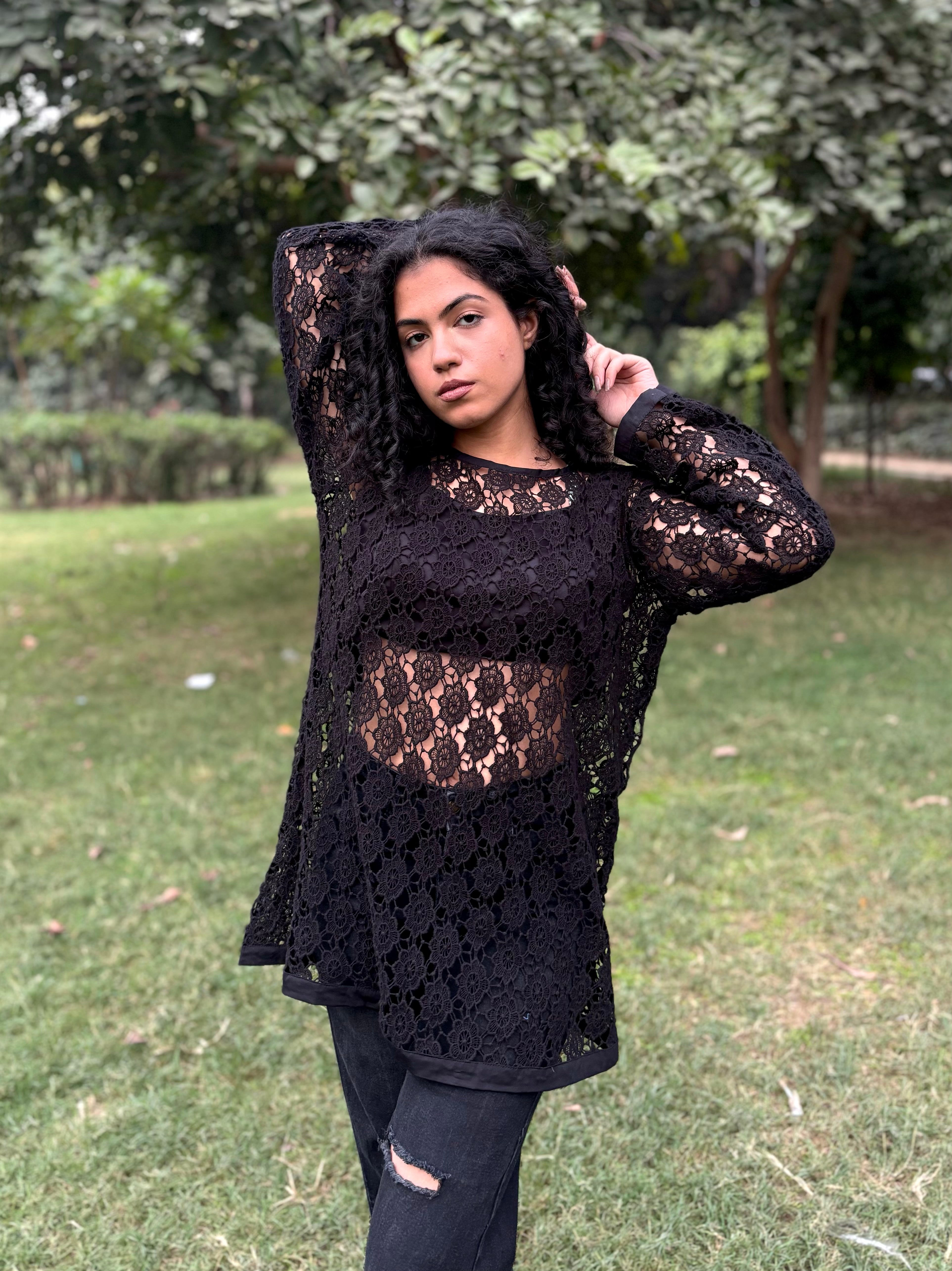 Black Crochet top with attached Bustier