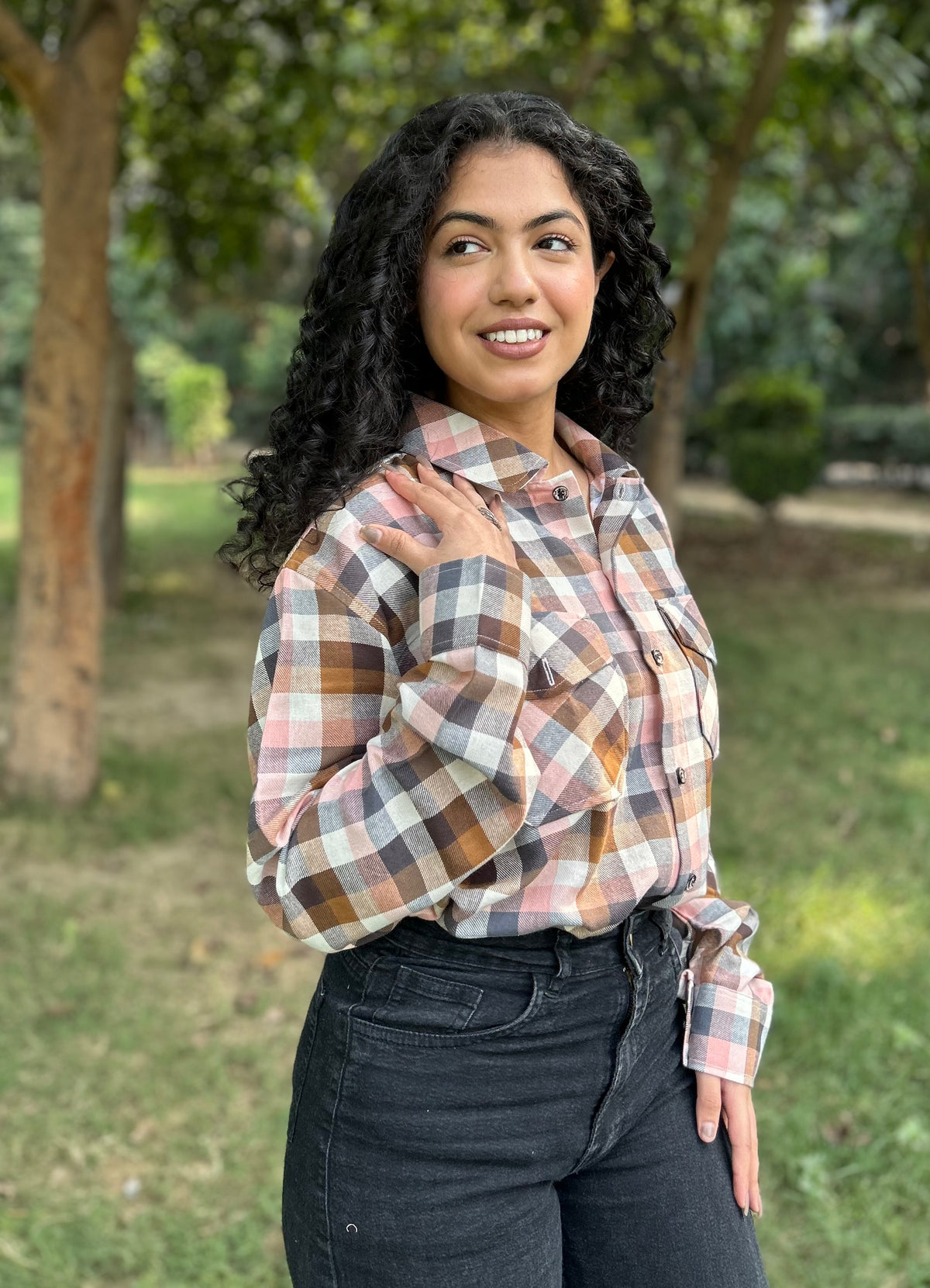 Ochre and Black Checkered Overshirt