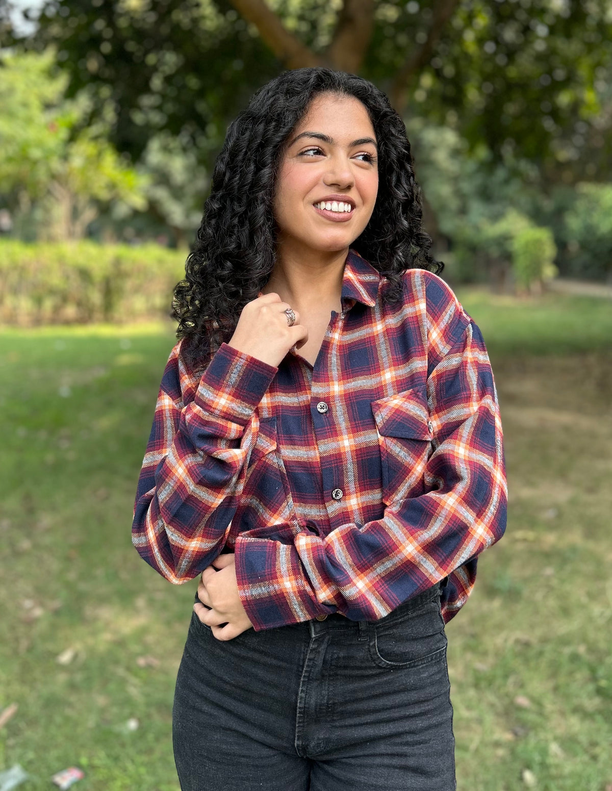 Maroon Black Checkered Overshirt