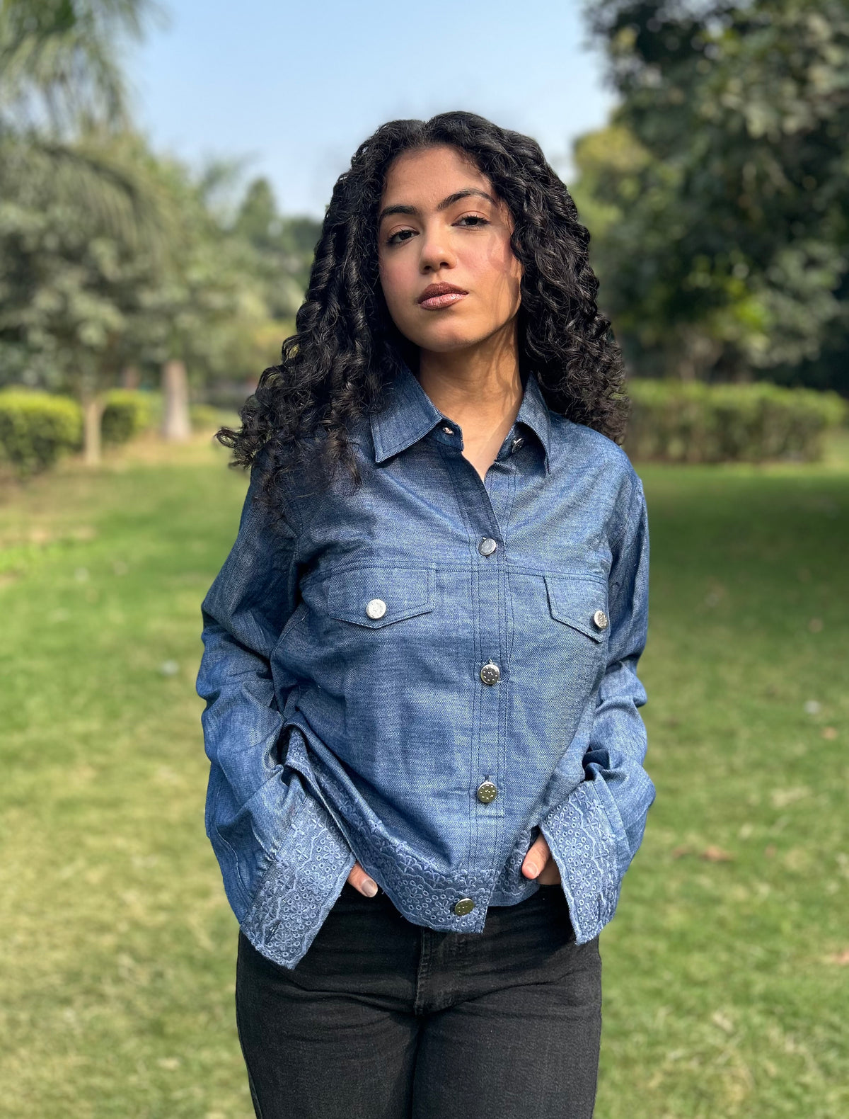 Cotton-Denim (Self-Embroidered Denim) Jacket