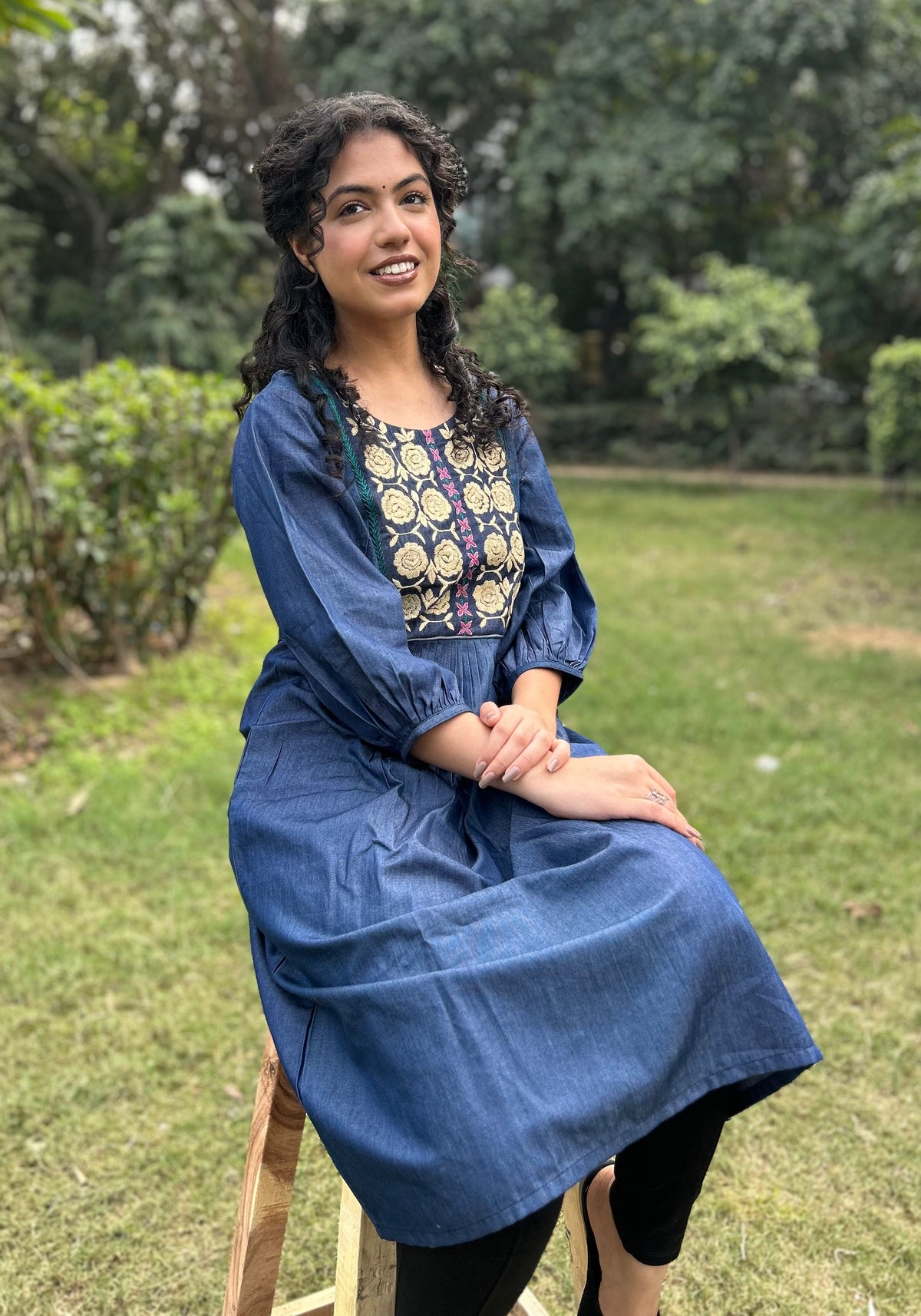 Denim Kurti with Embroidery Work