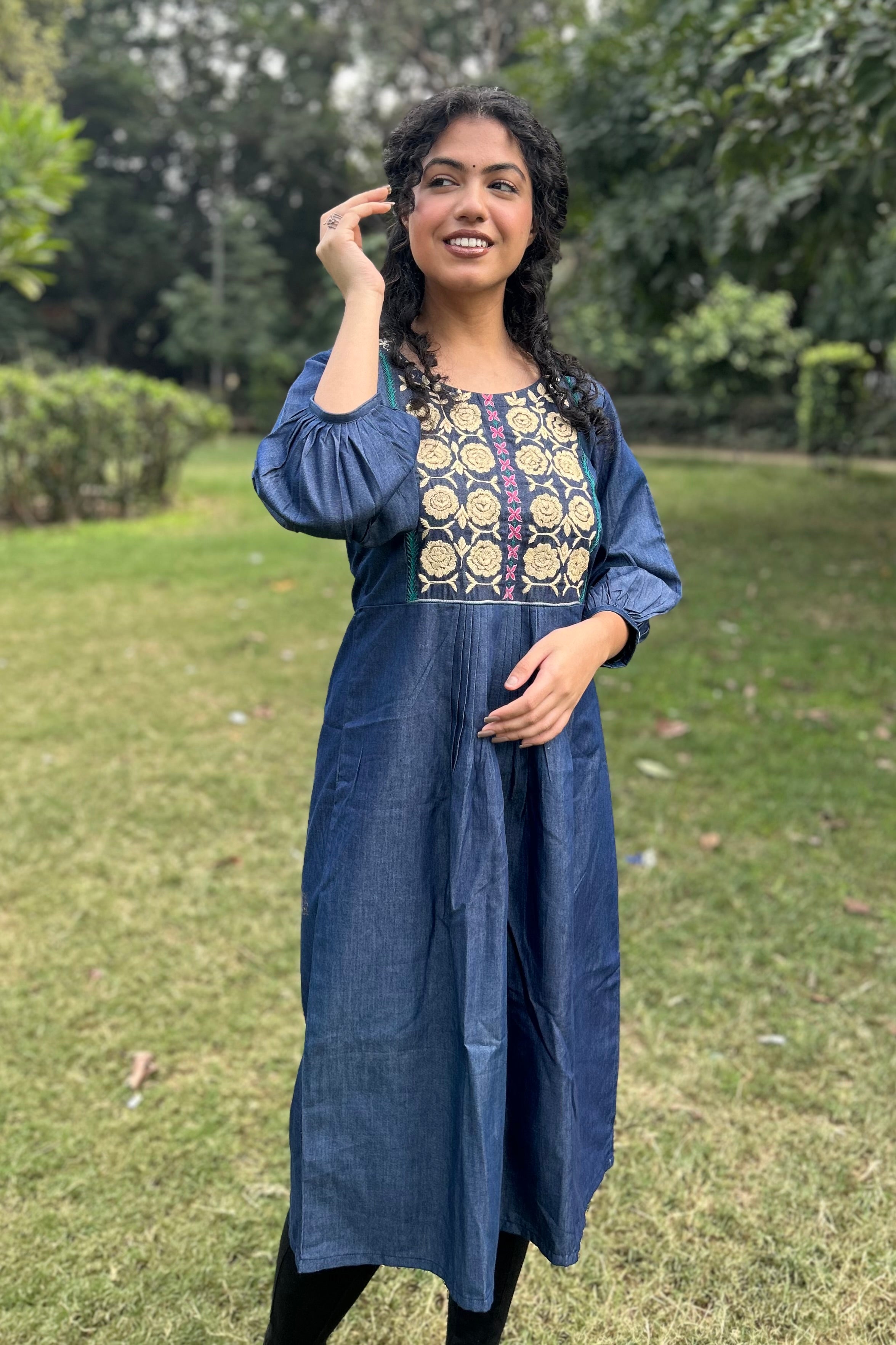 Denim Kurti with Embroidery Work