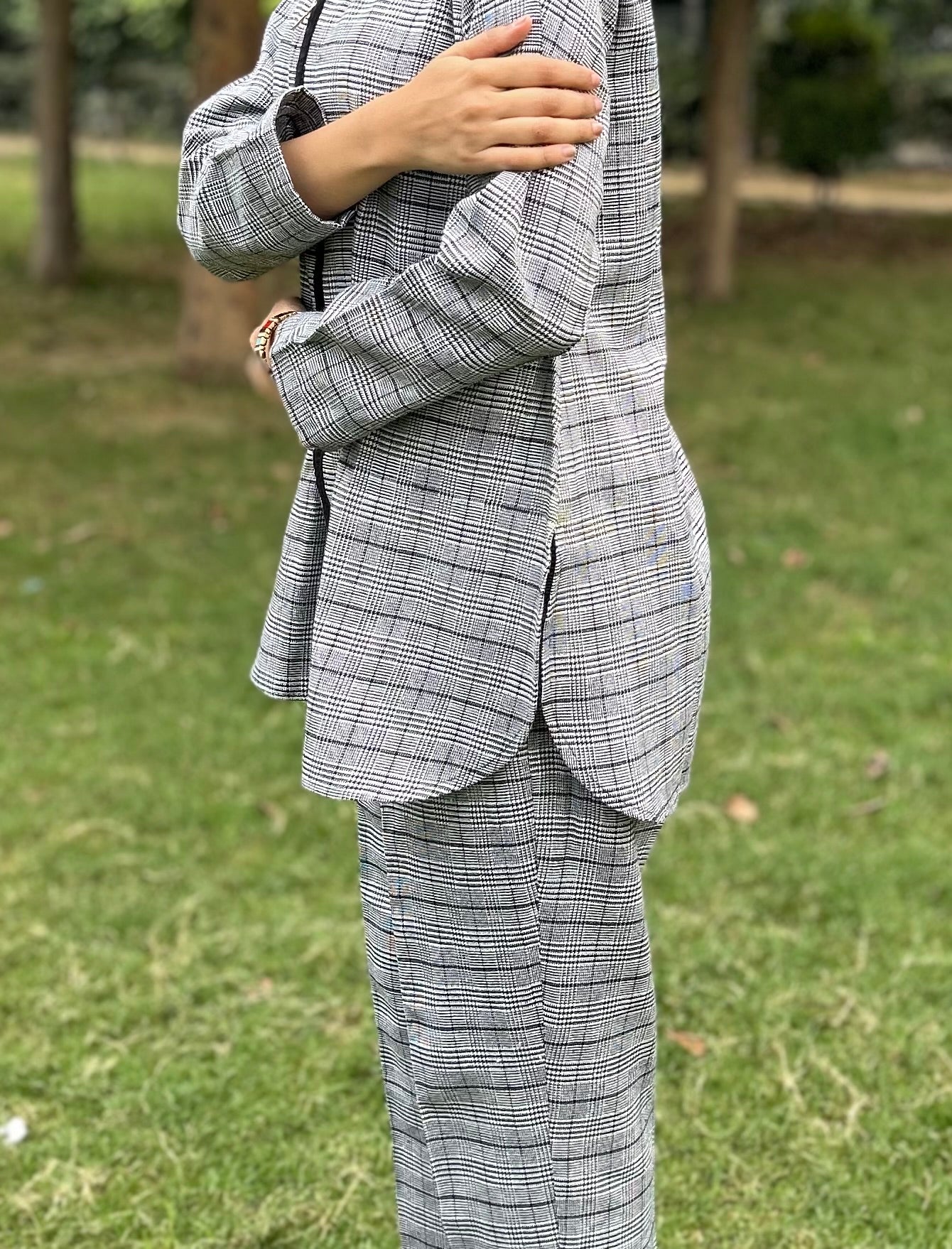 Grey Checkered Warm (Zipped) Coord Set