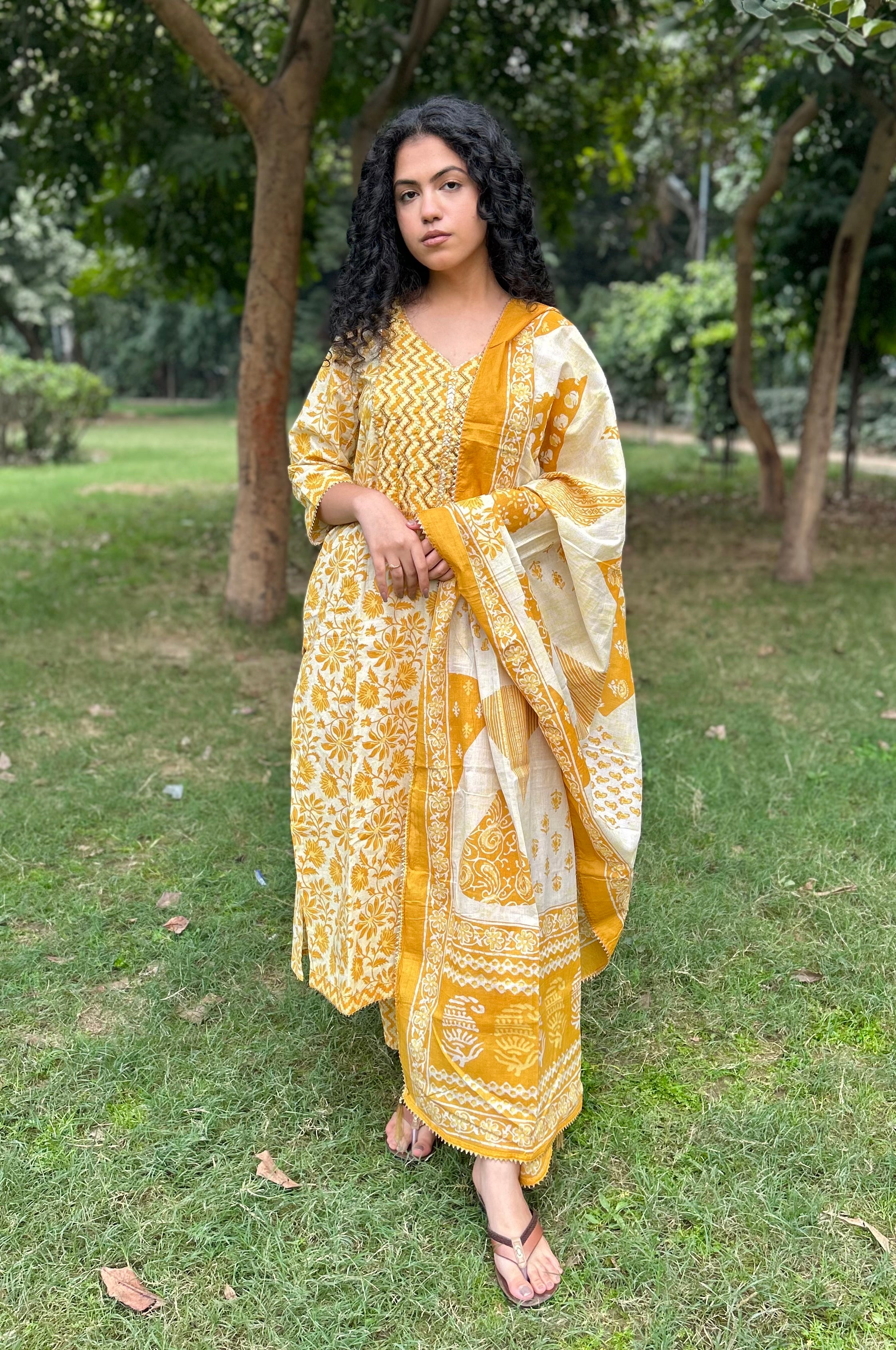 Yellow Cutdana Work Suit WITH Cotton Dupatta