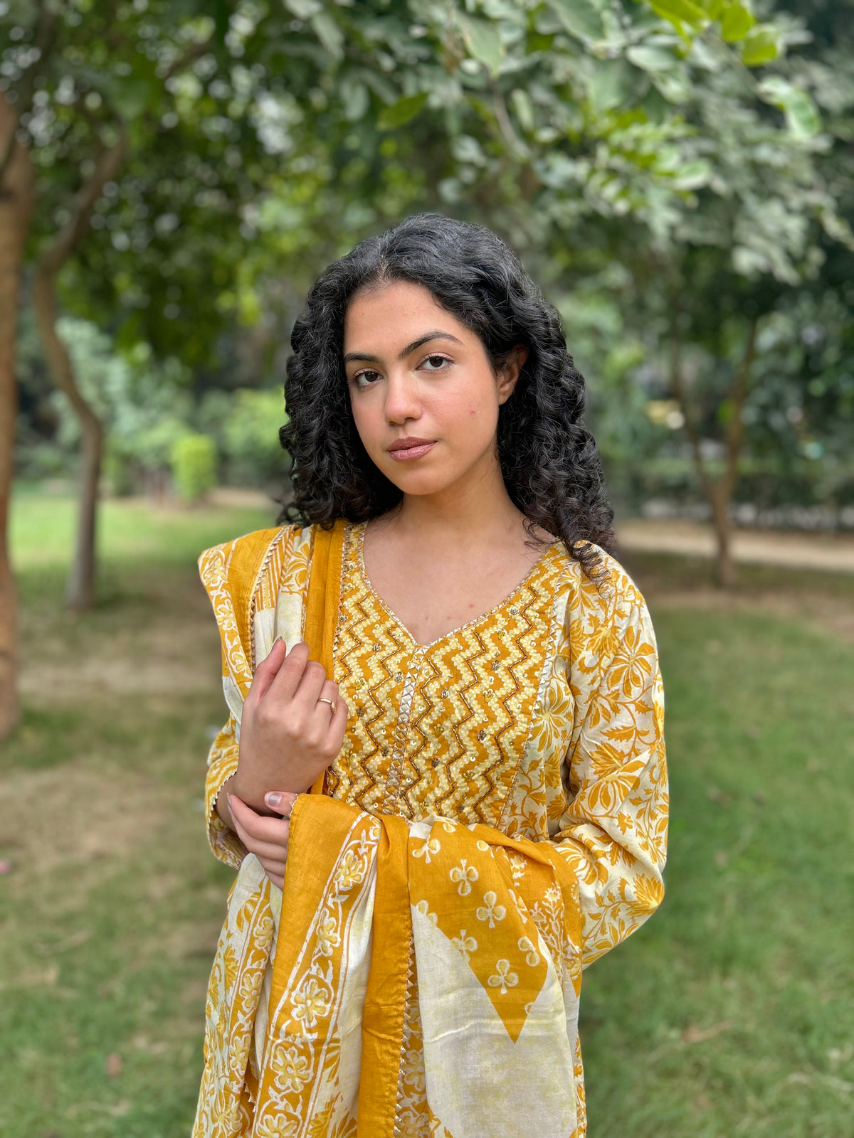 Yellow Cutdana Work Suit WITH Cotton Dupatta