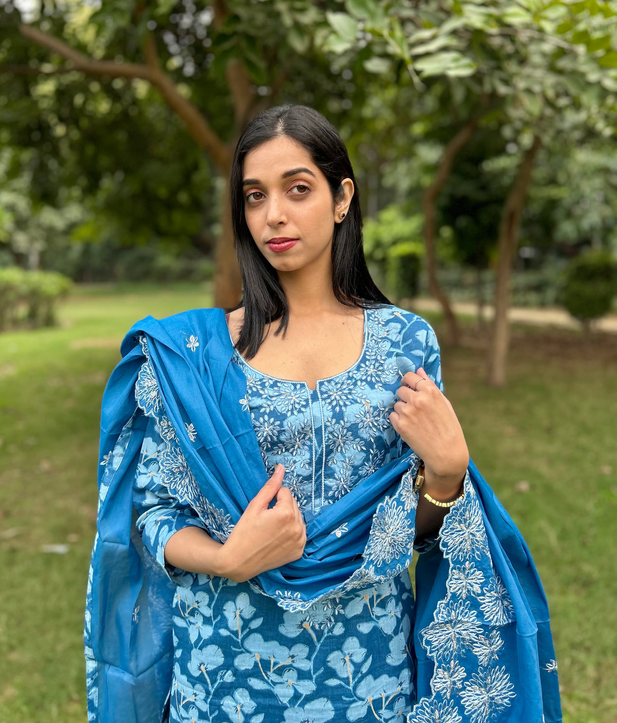 Blue Embroidered Suit WITH Heavy Embroidered Dupatta