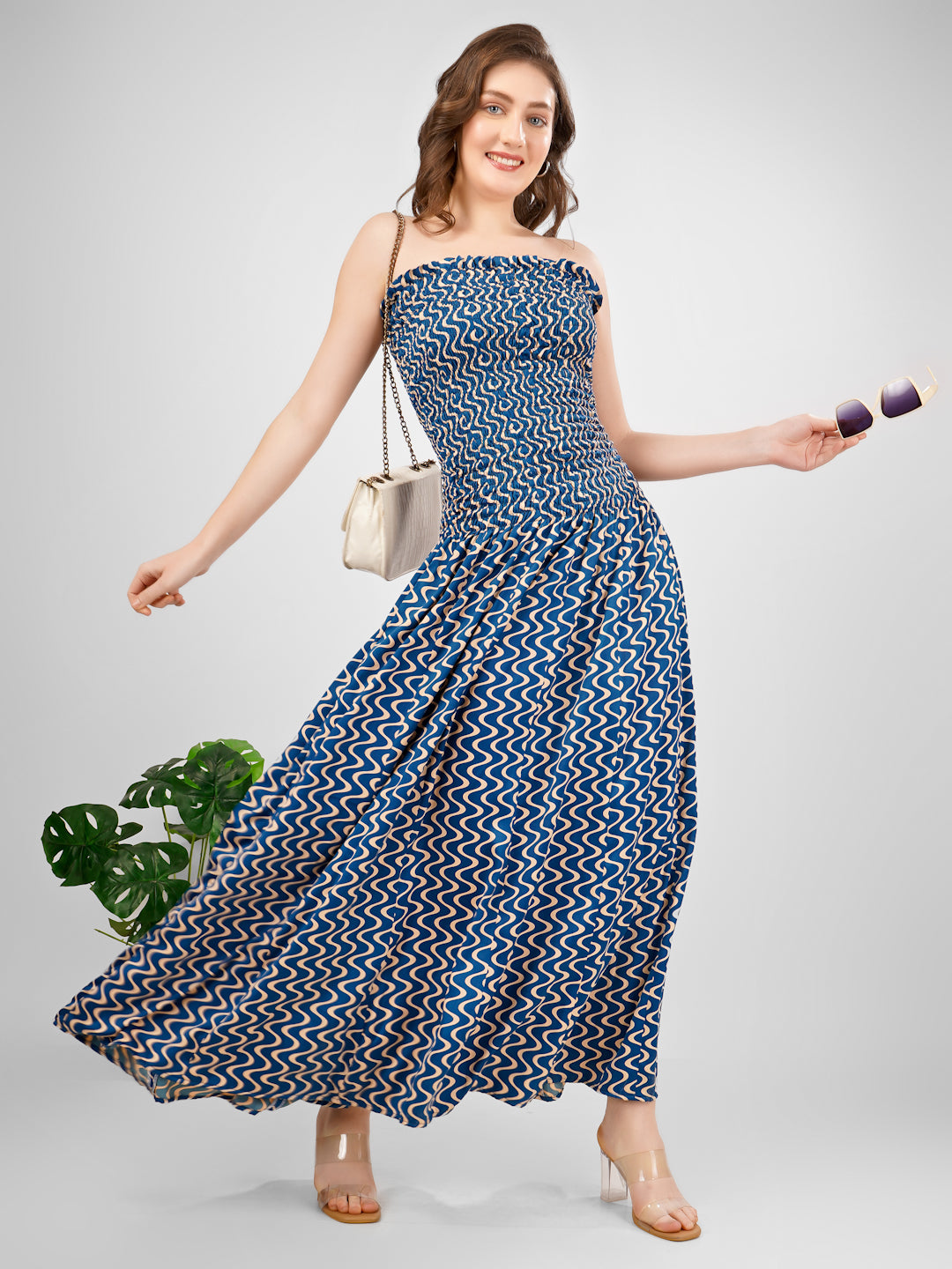 Blue smoking maxi dress