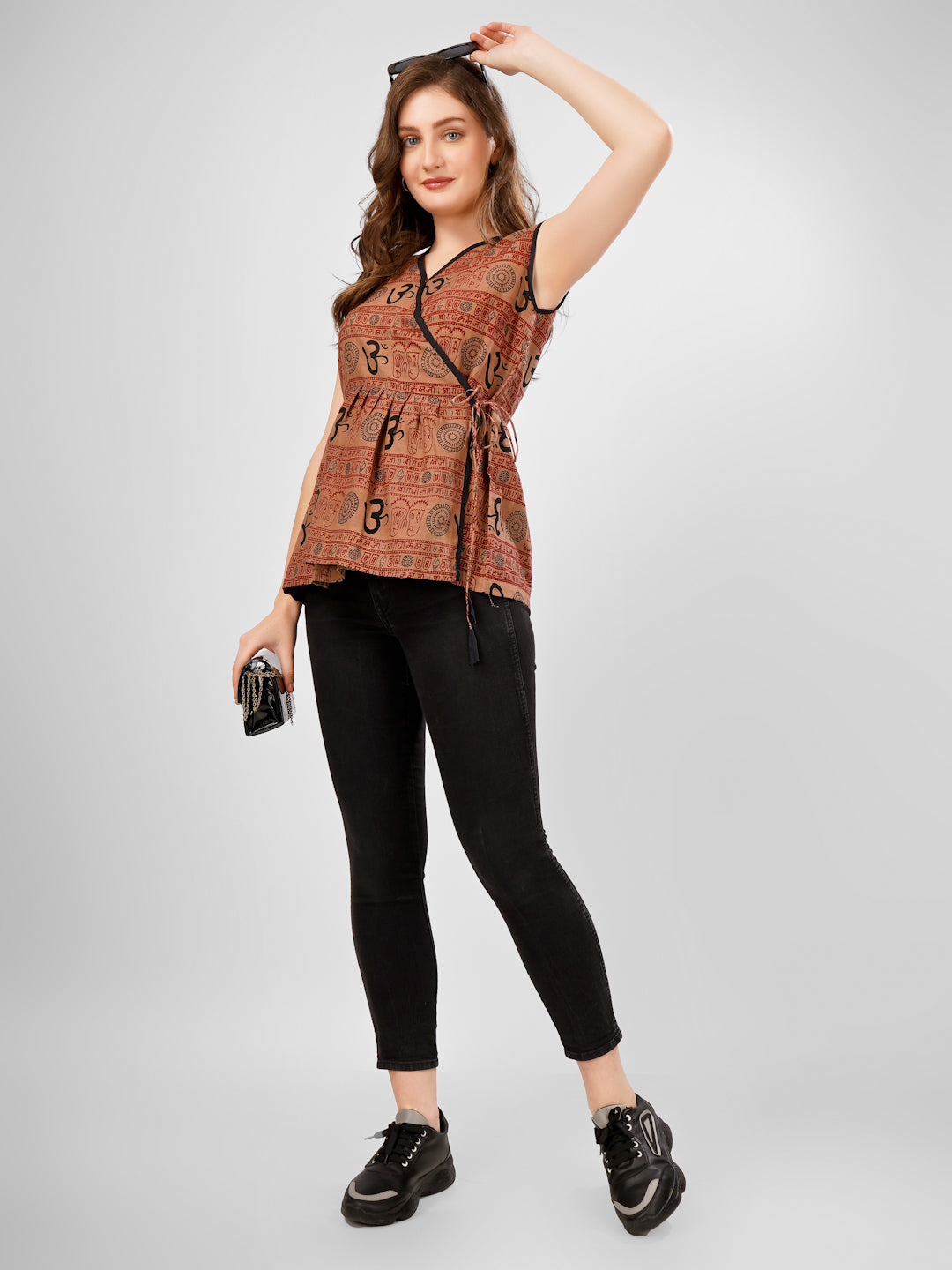 Om printed peplum top