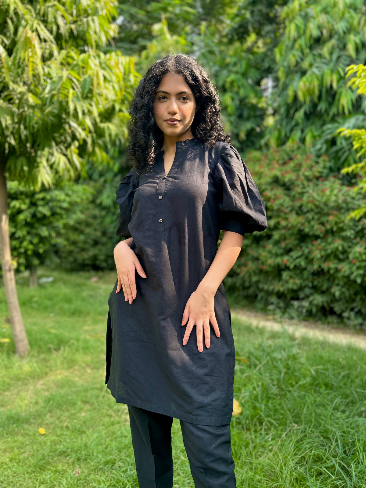 Black Khadi Cotton Coord Set