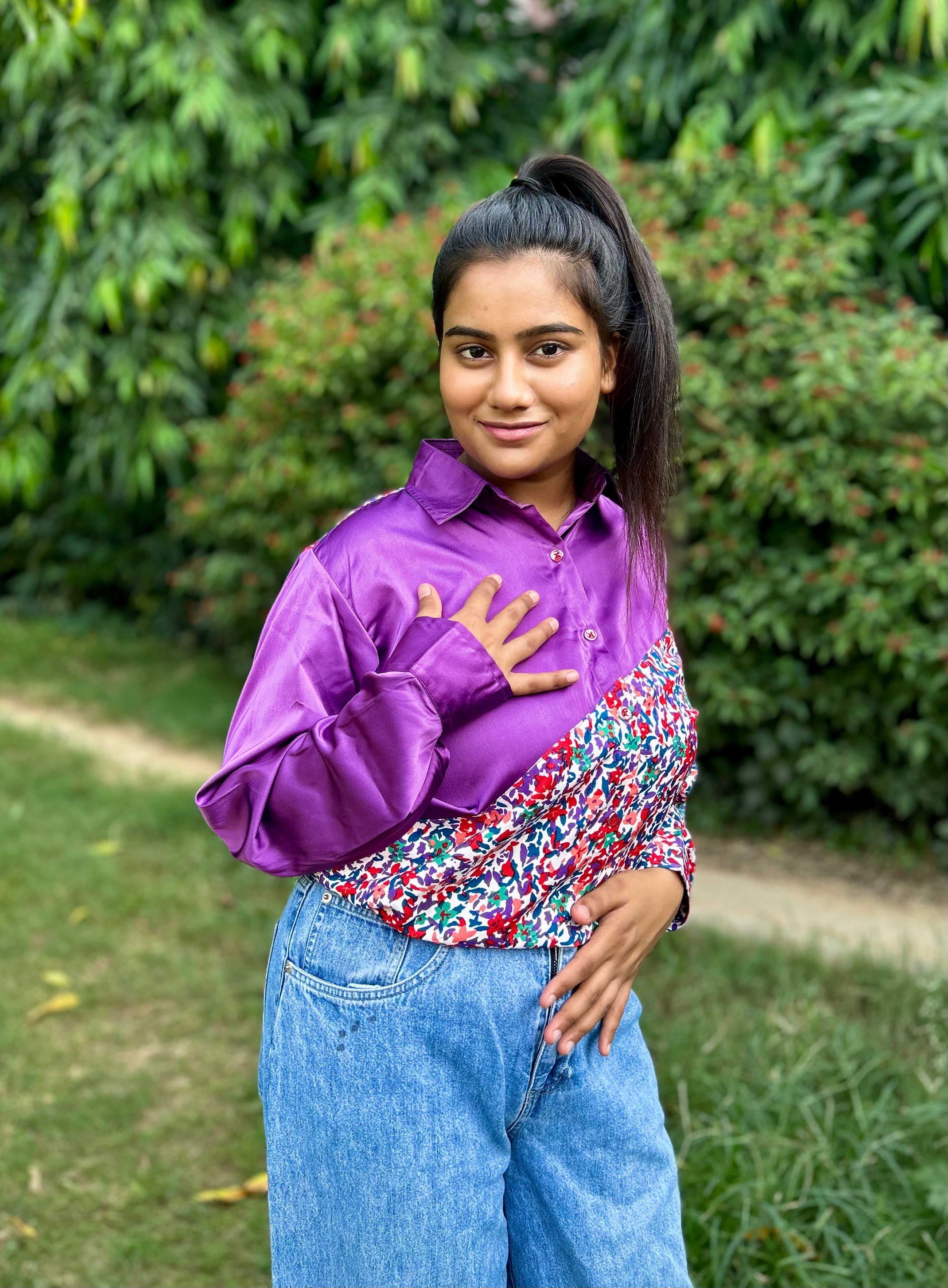 Pattern Block-multicolored Imported Satin Shirt