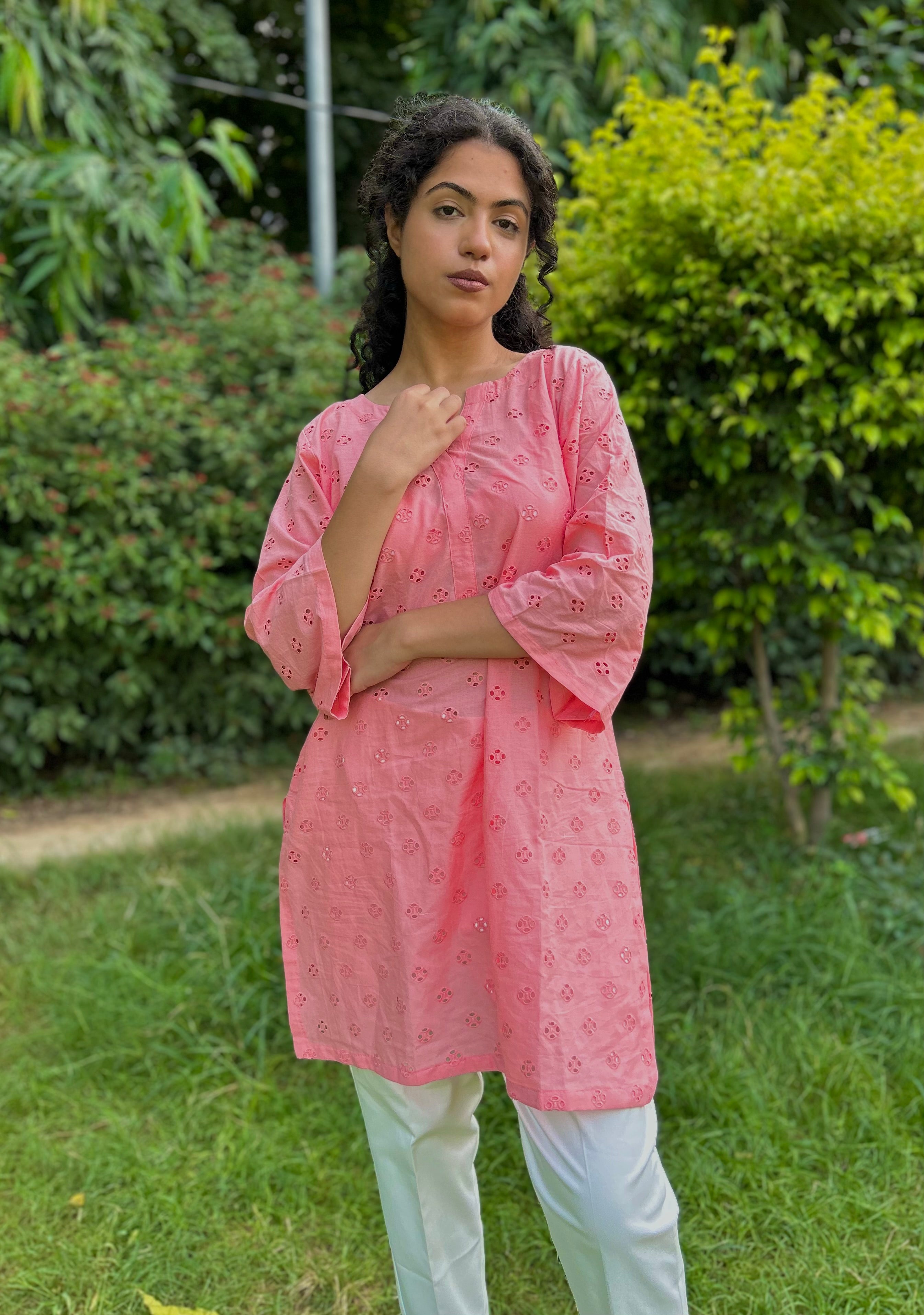 Chikan Kurti WITH Lycra Cotton Pants (Coord)