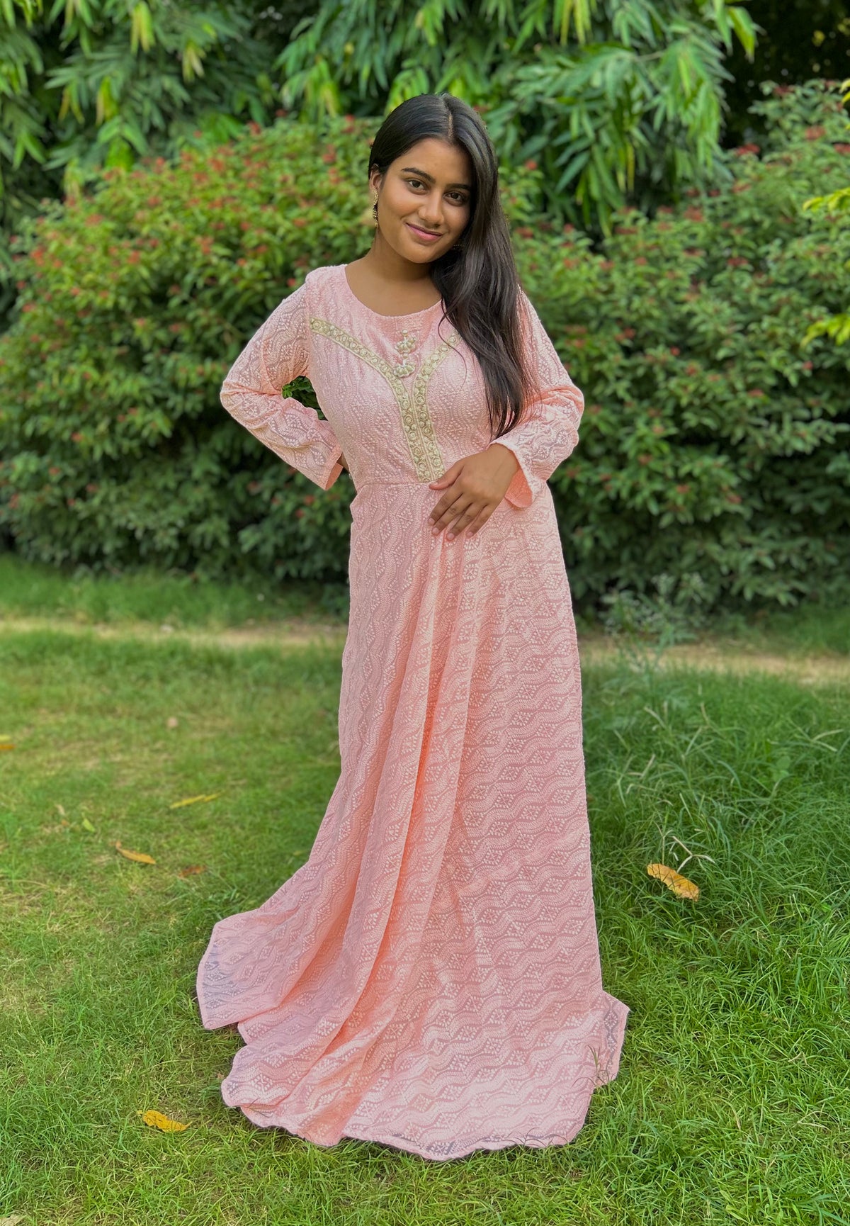 Pink Georgette Chikan Dress