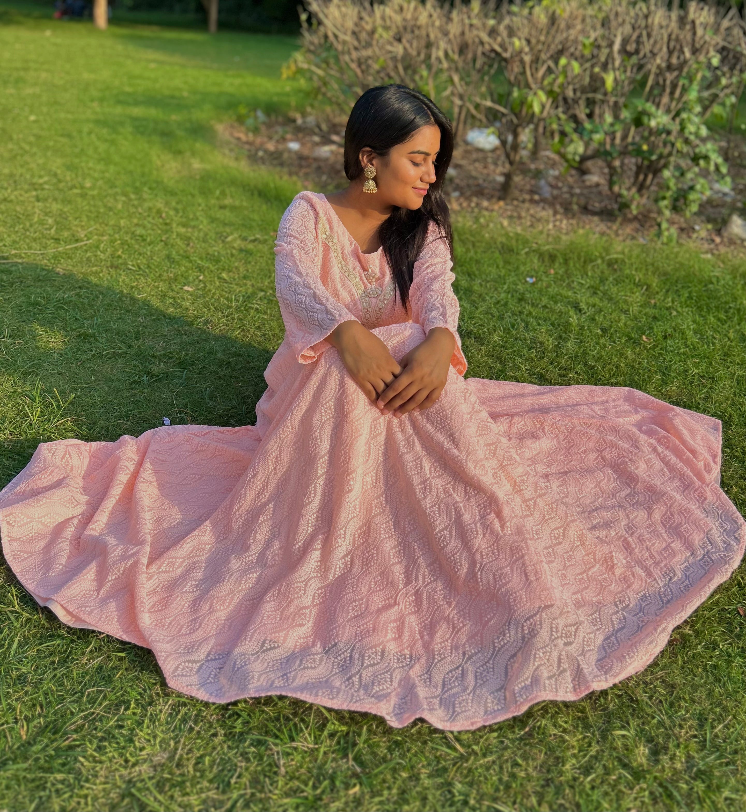 Pink Georgette Chikan Dress