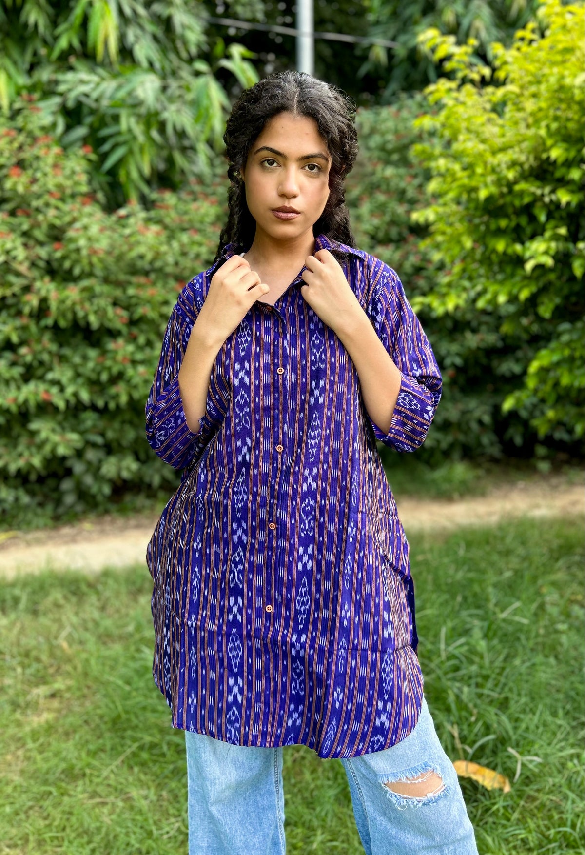 Purple Pathani Ikat Print Kurta