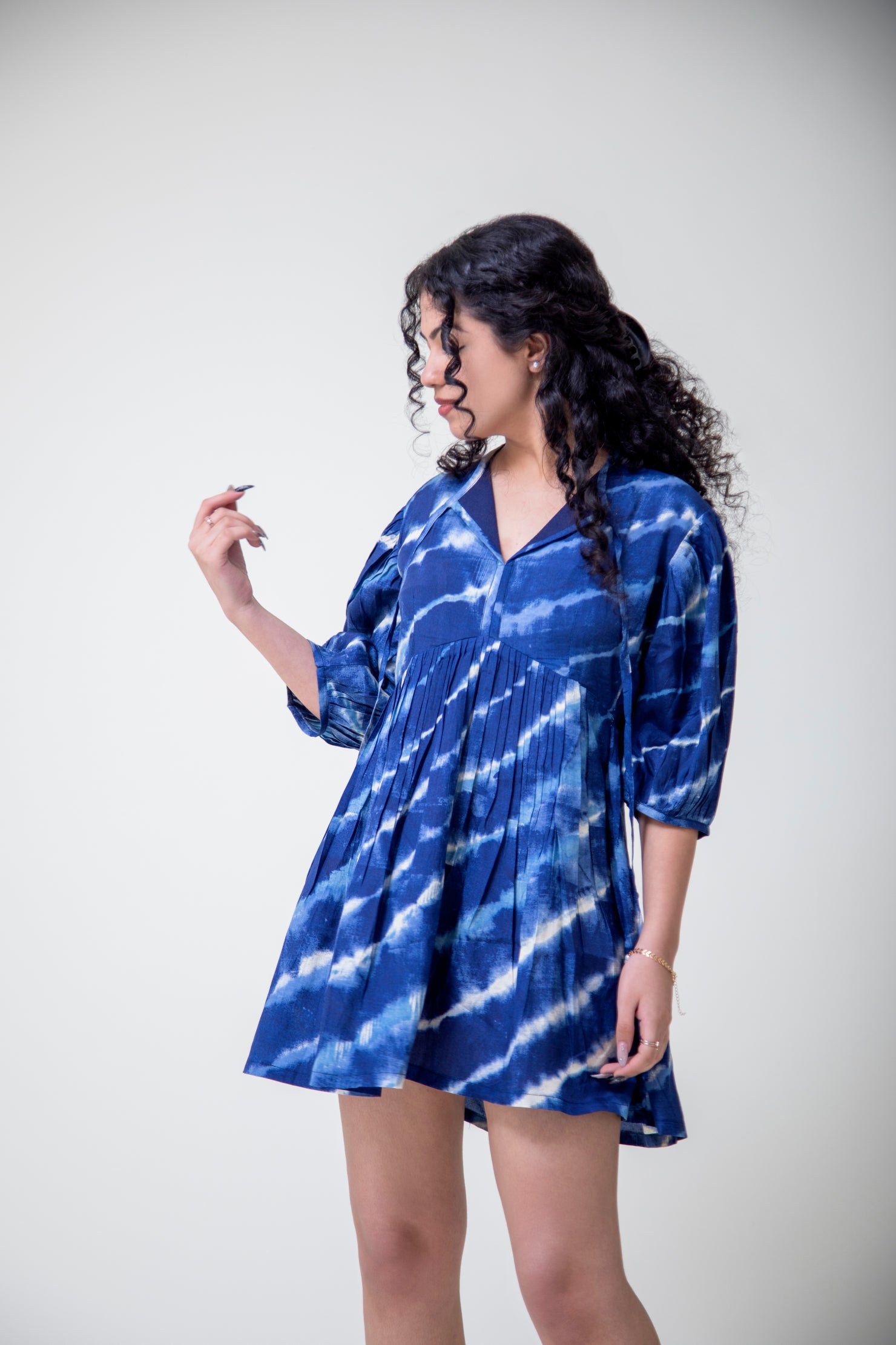 Navy Blue Tie-n-Dye Short Summer Dress