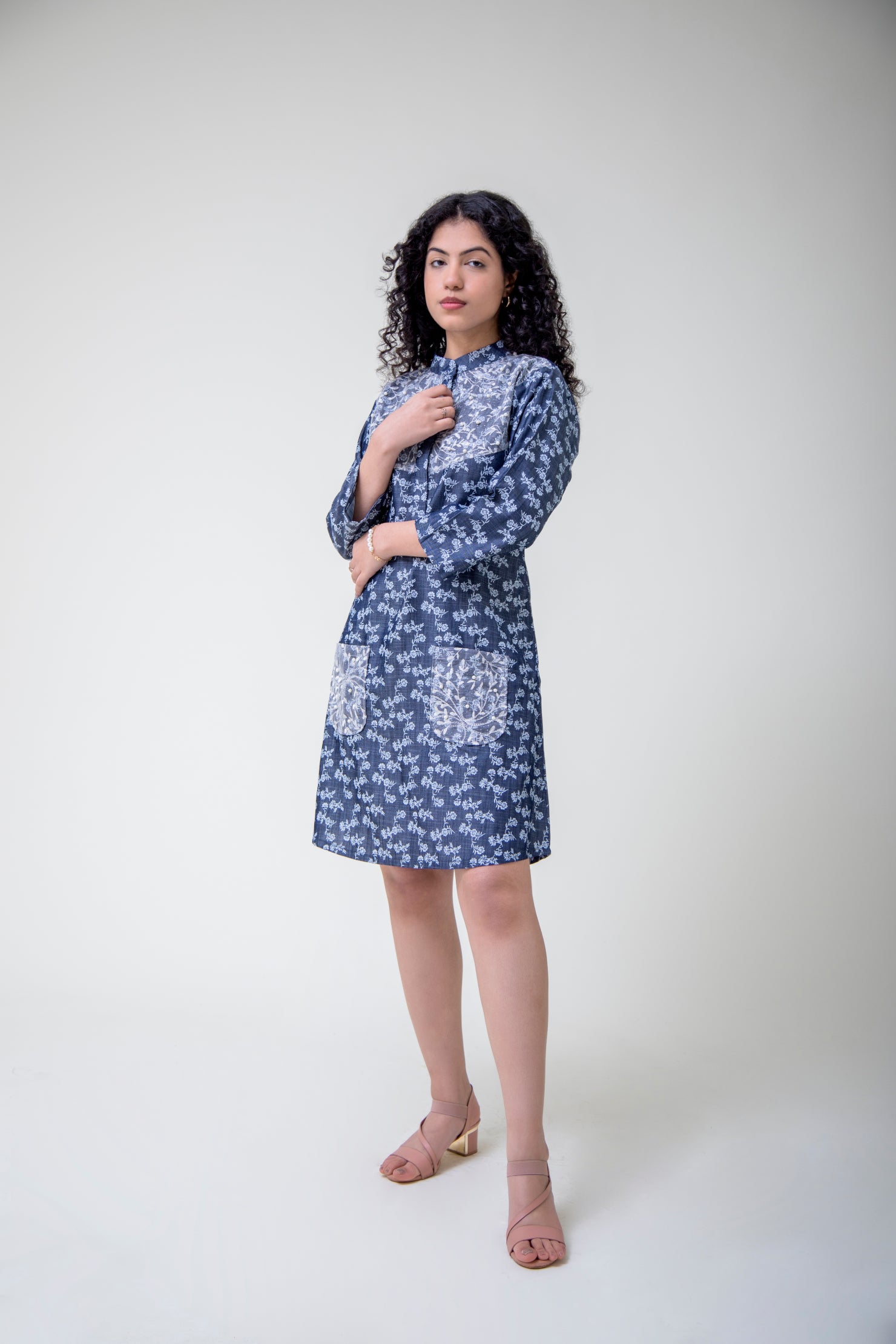 Printed Denim Tunic with Embroidered Pattern