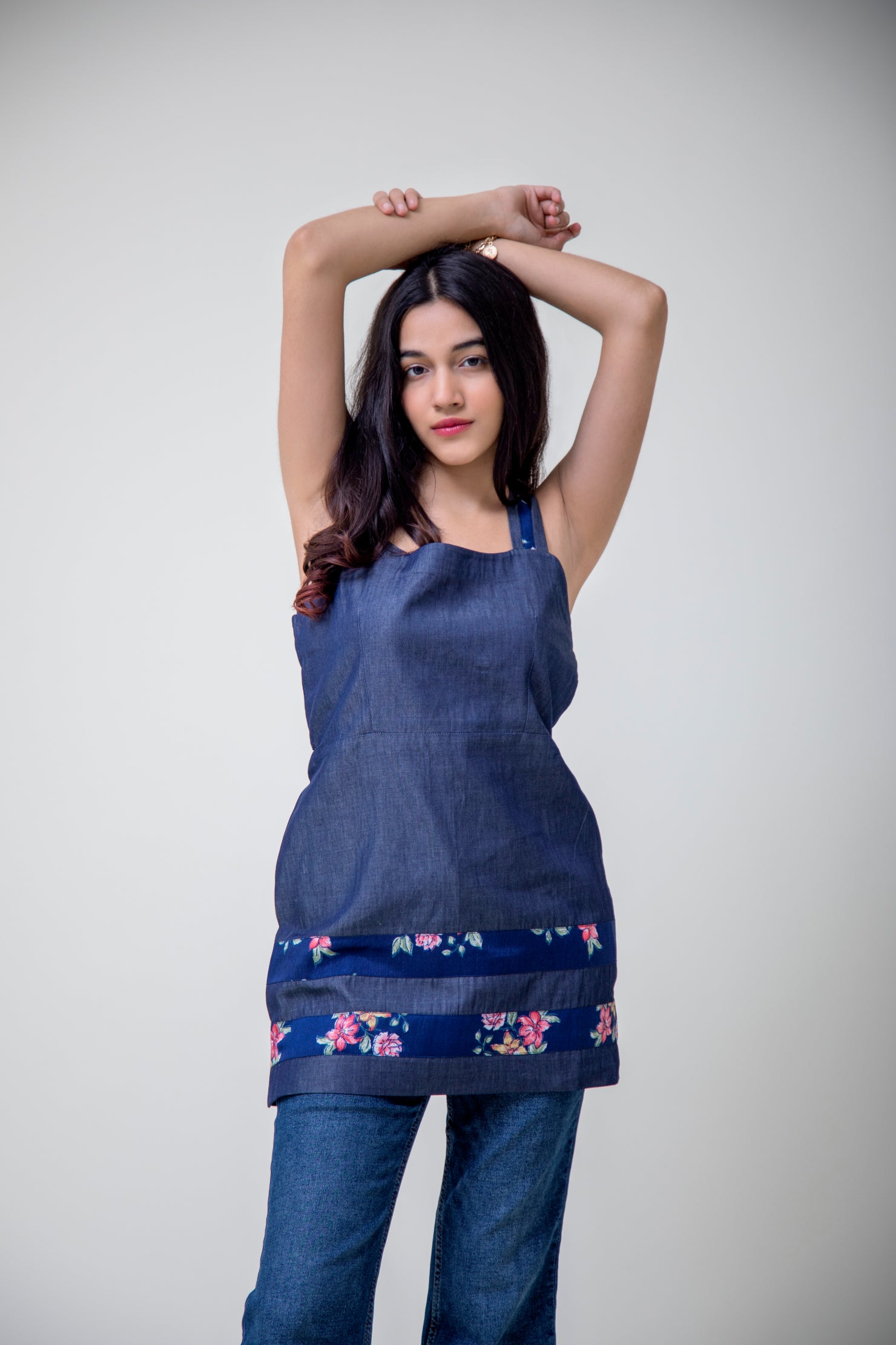 Denim Tunic with Cotton Print