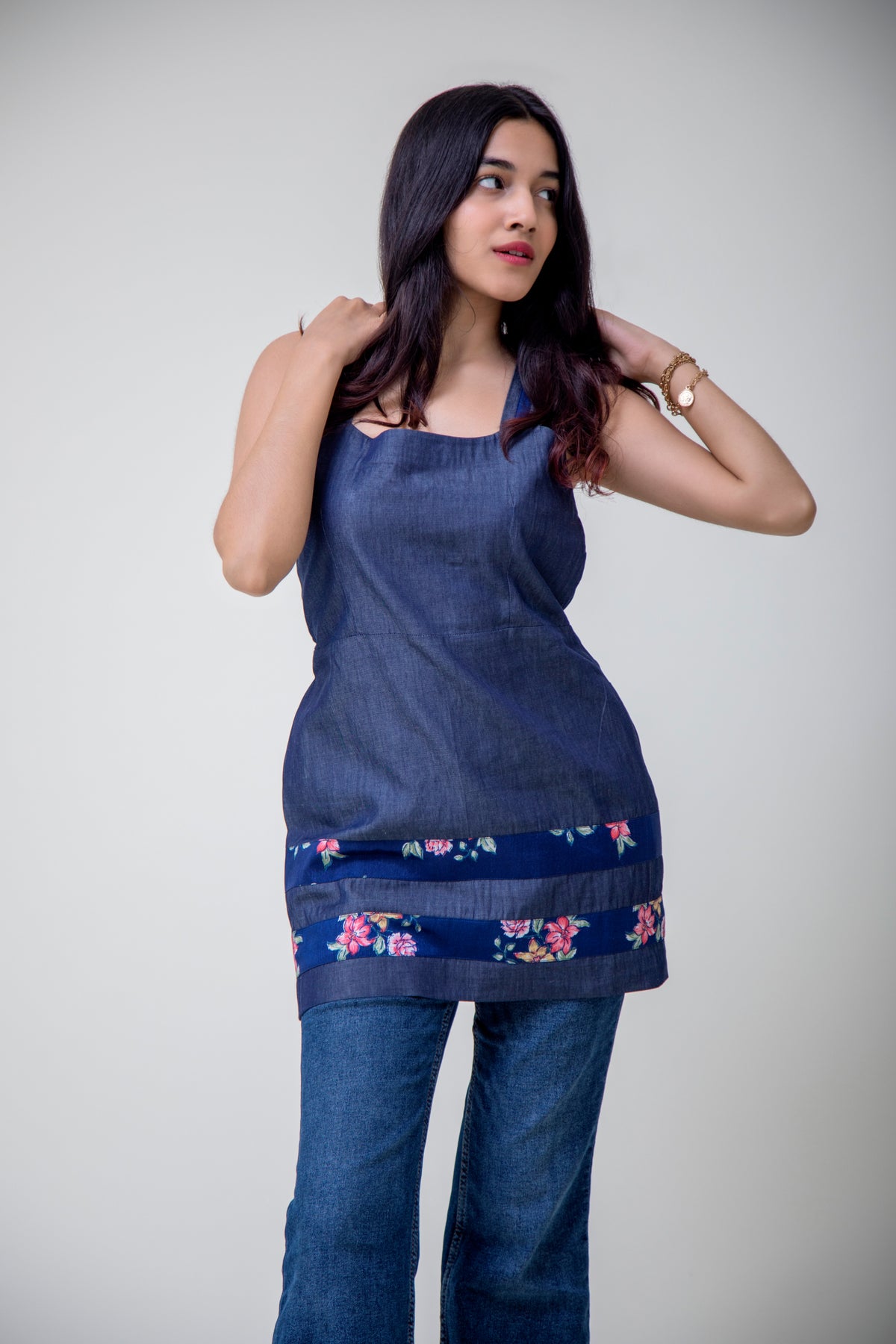 Denim Tunic with Cotton Print