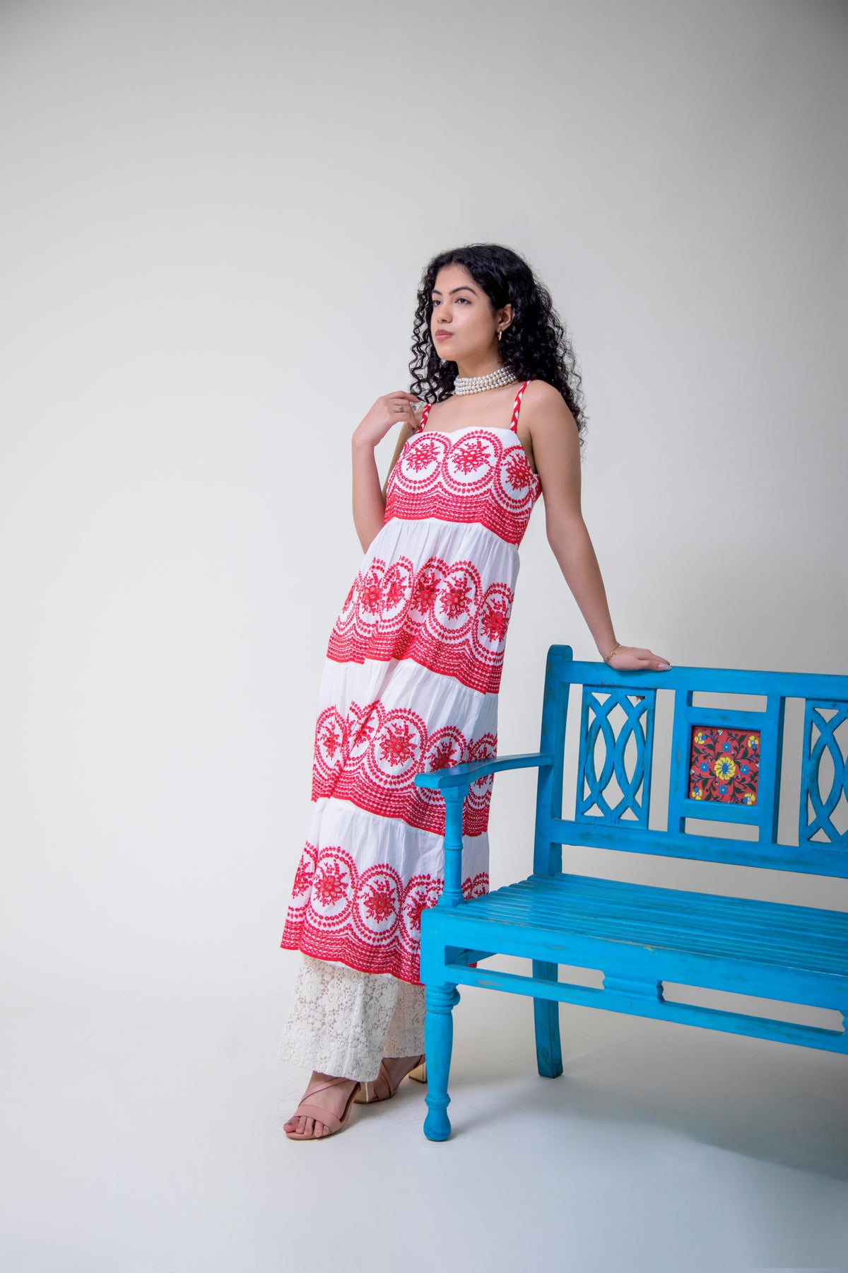 Red and White Chikankari Ethnic Coord Set