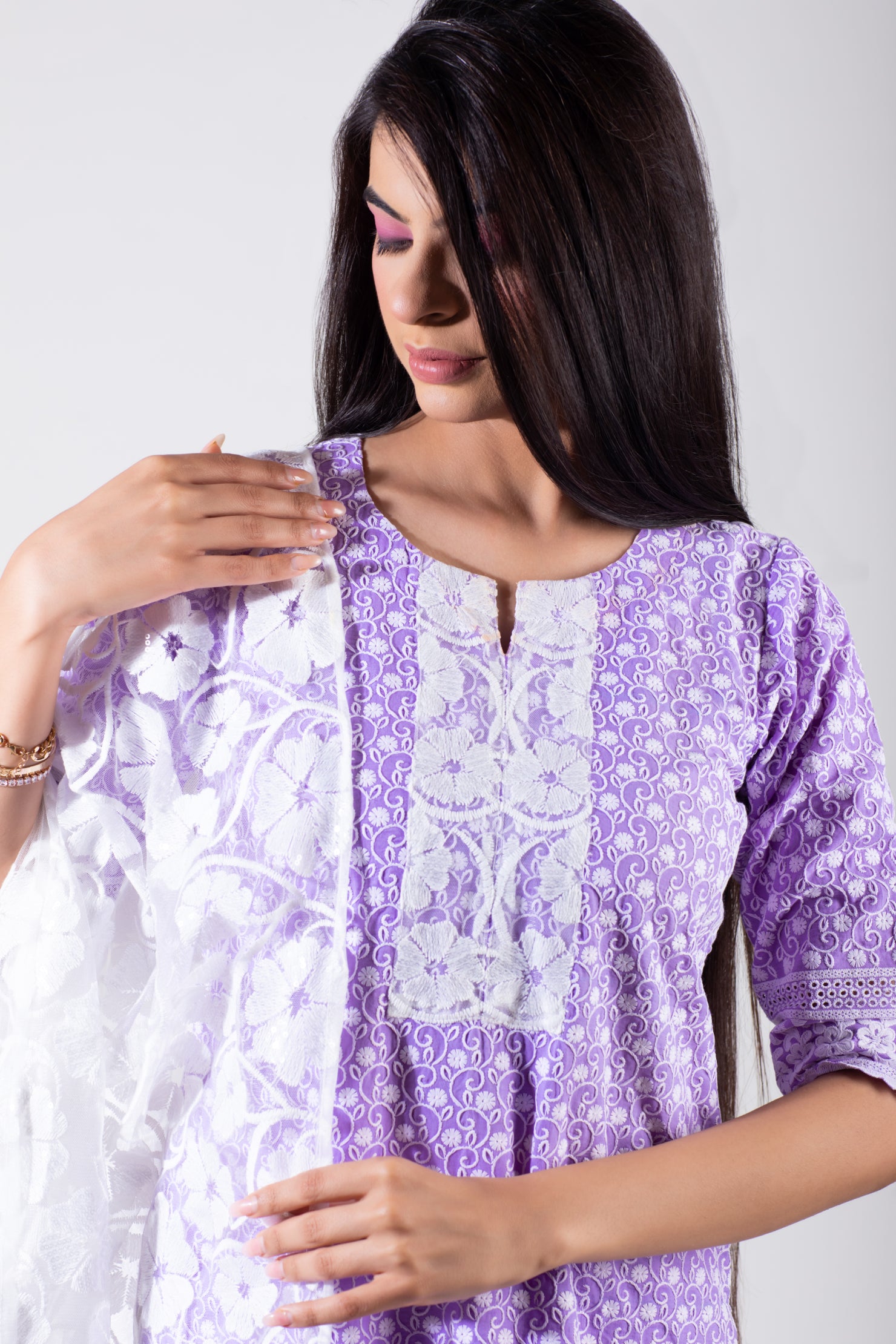 Lavender Chikankari Suit Set