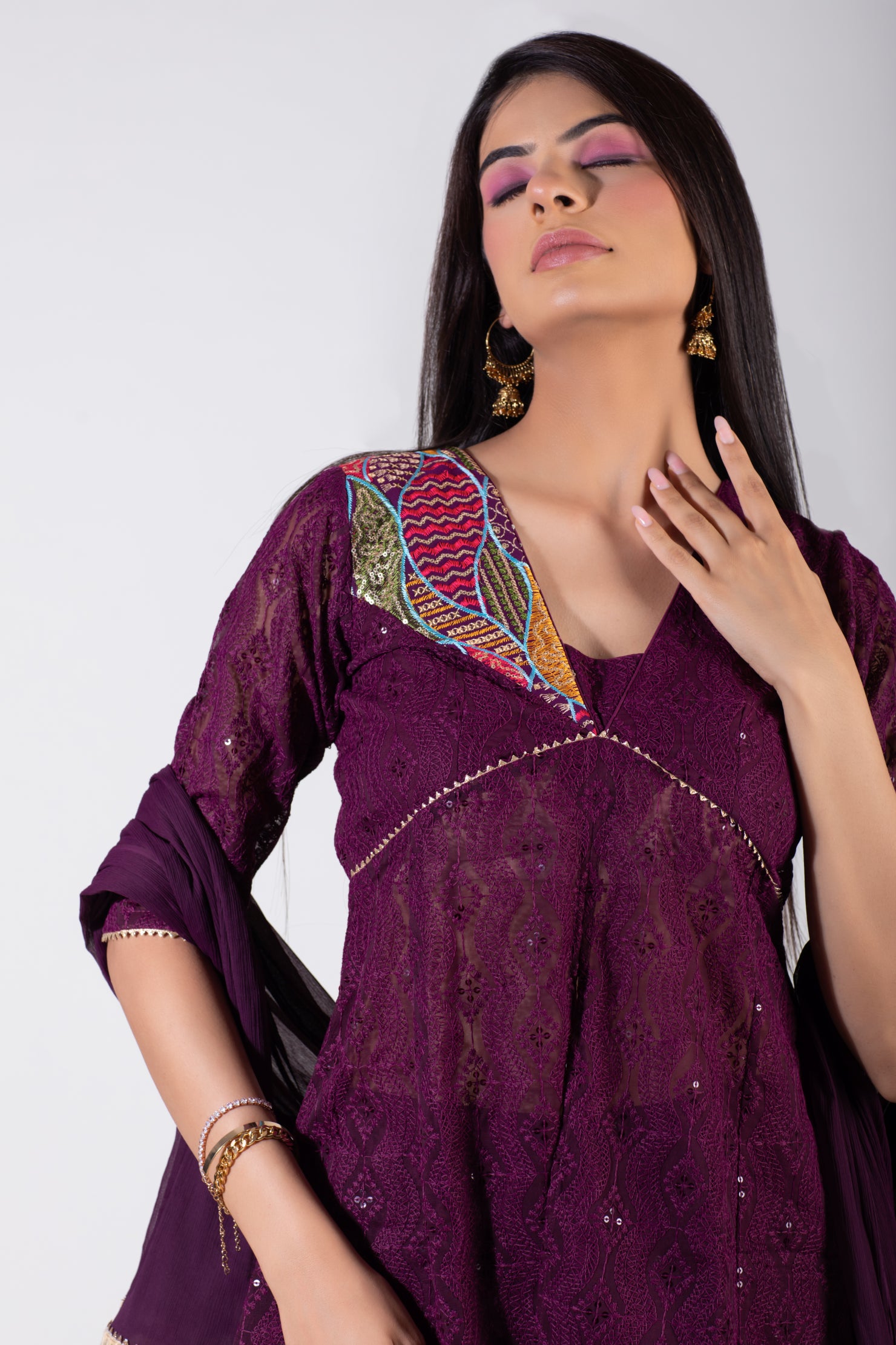 Georgette Lakhnavi Chikankari Sharara Suit WITH Chiffon Dupatta