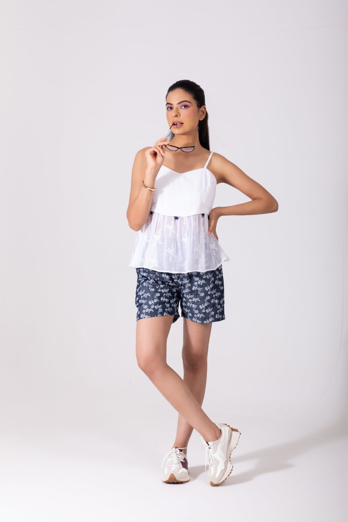 Viscose Cotton Embroidered Top WITH Denim Knicker