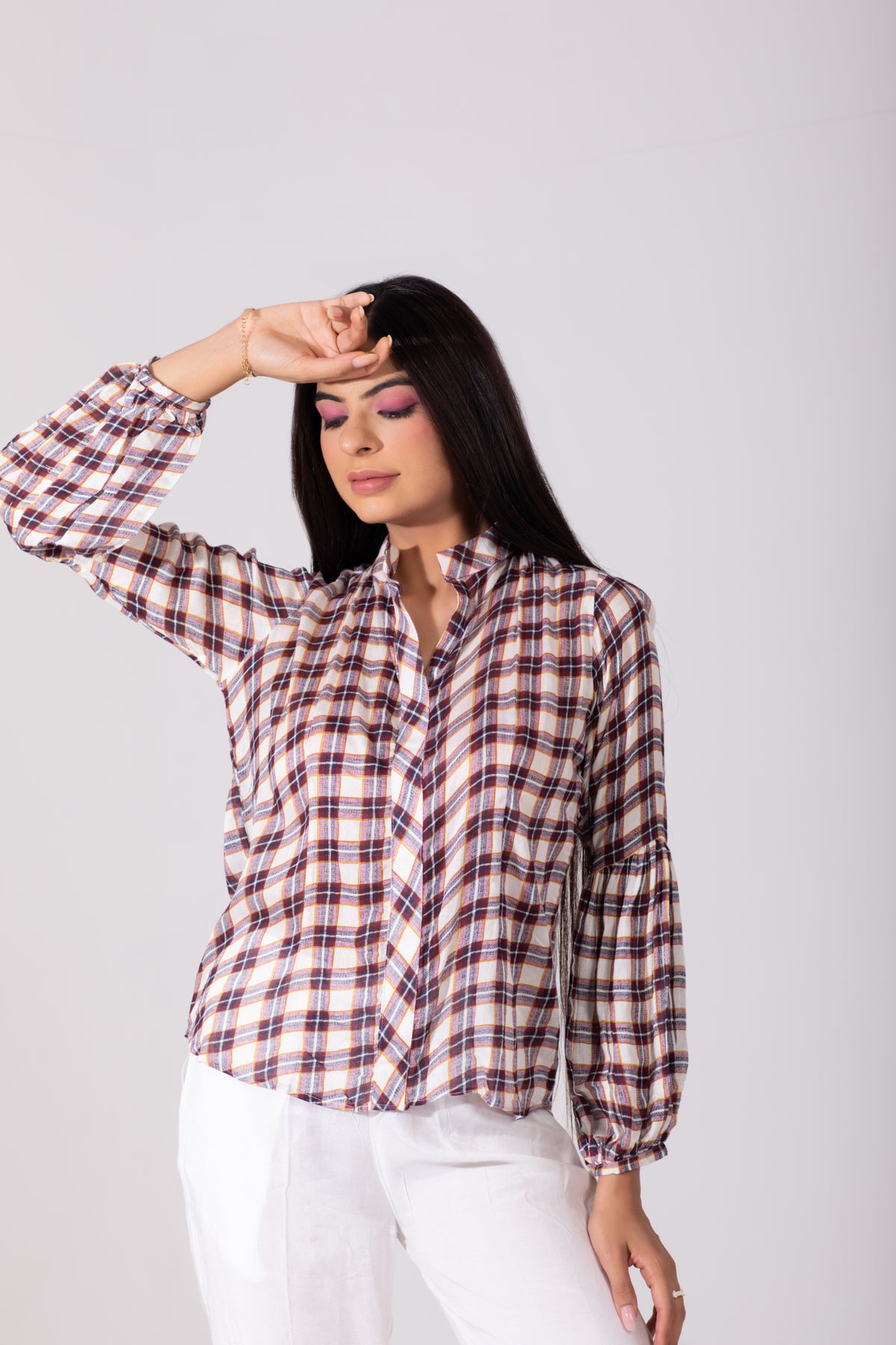 Maroon Checkered Shirt Style Top