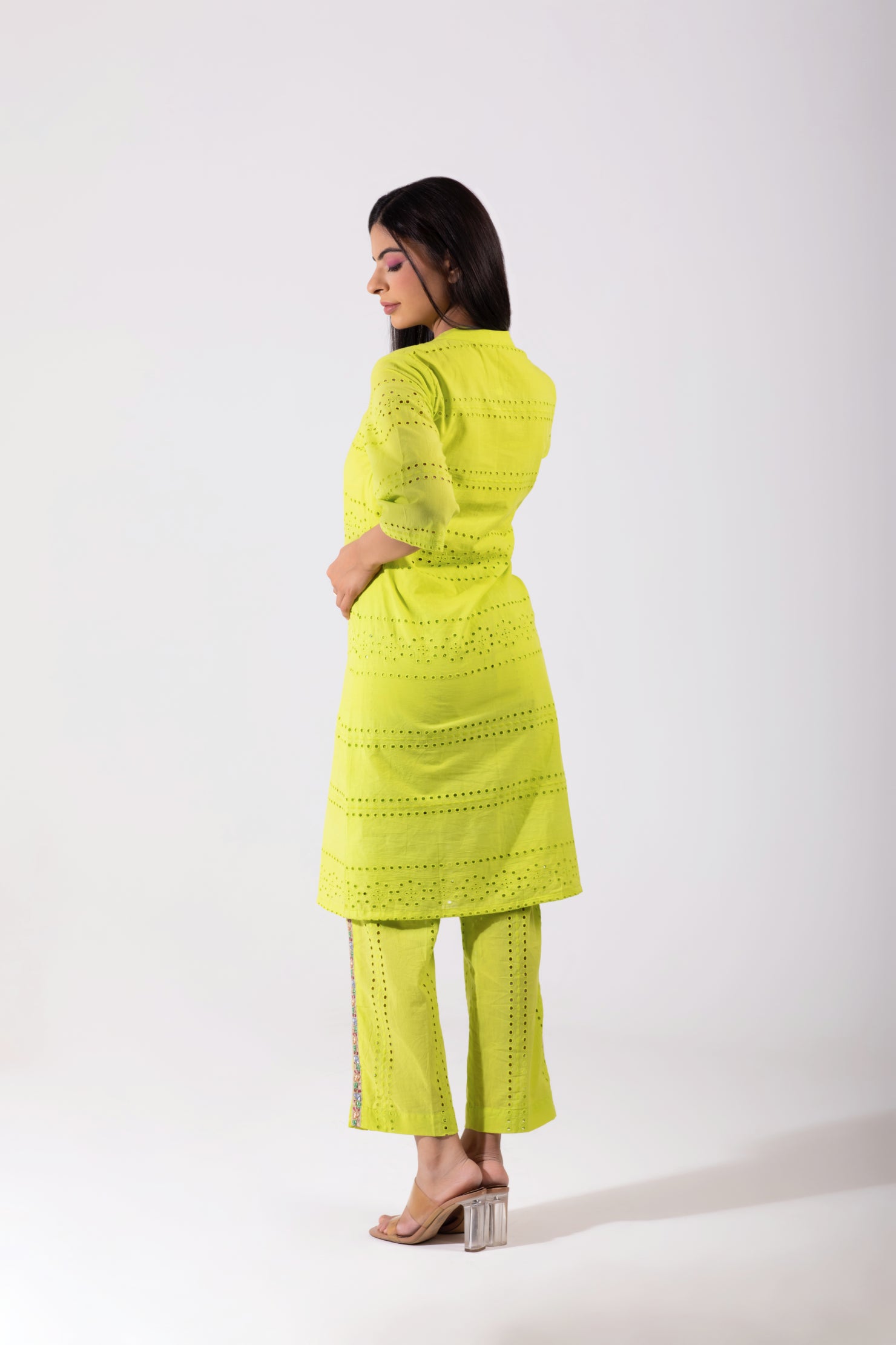 Lime Green Chikan Coord Set