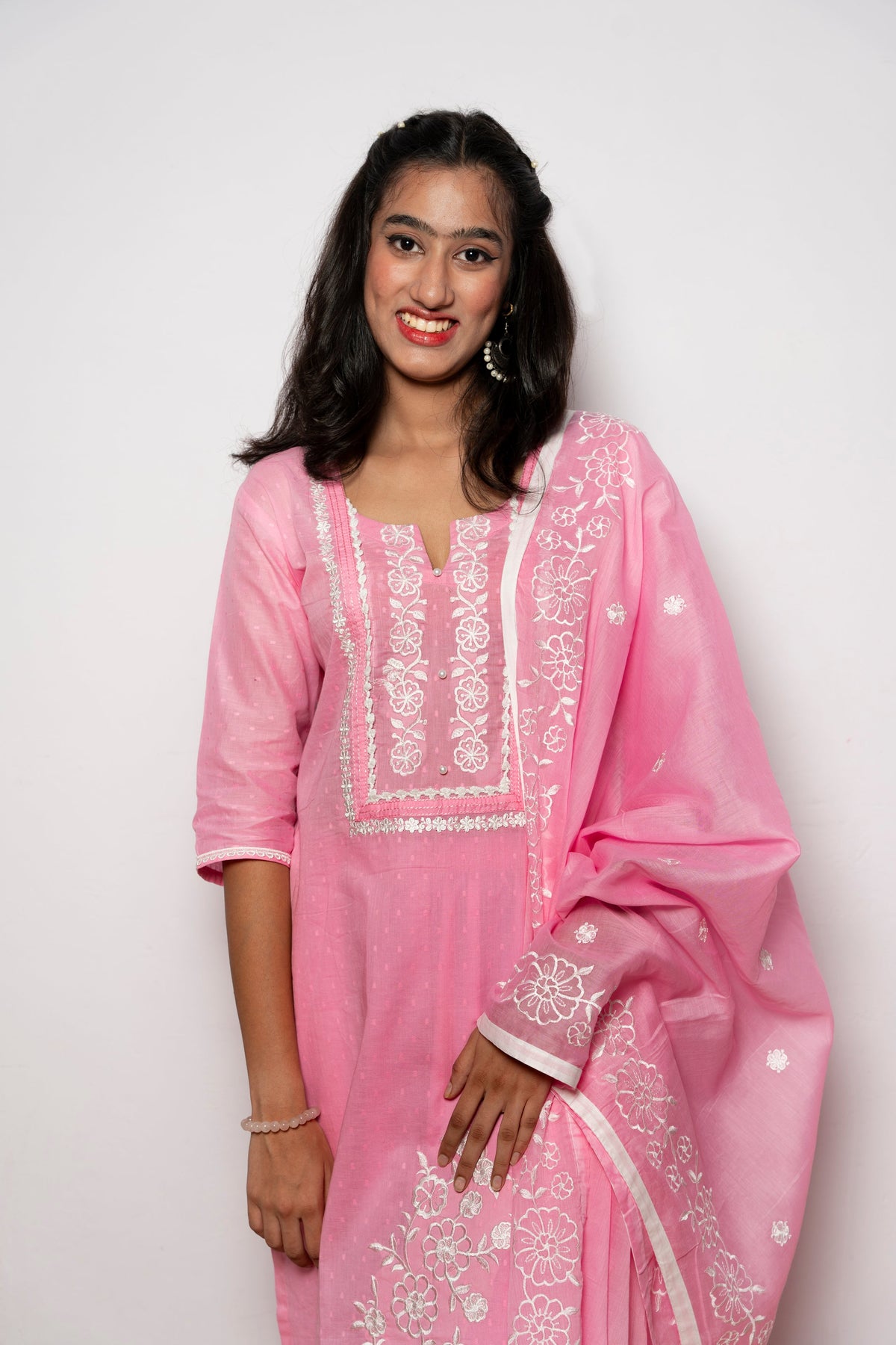 Baby Pink Embroidered Suit WITH Embroidred Dupatta