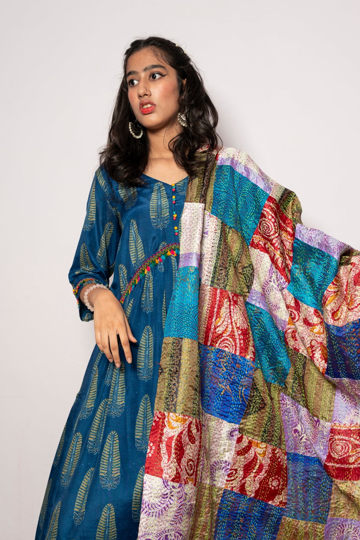 Silk Frock Style Suit WITH Kantha Work Dupatta