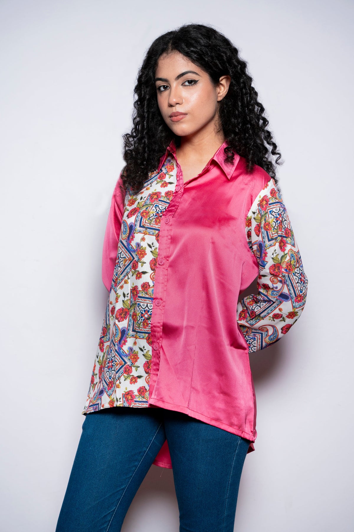 Pink Patternblock Silk Shirt